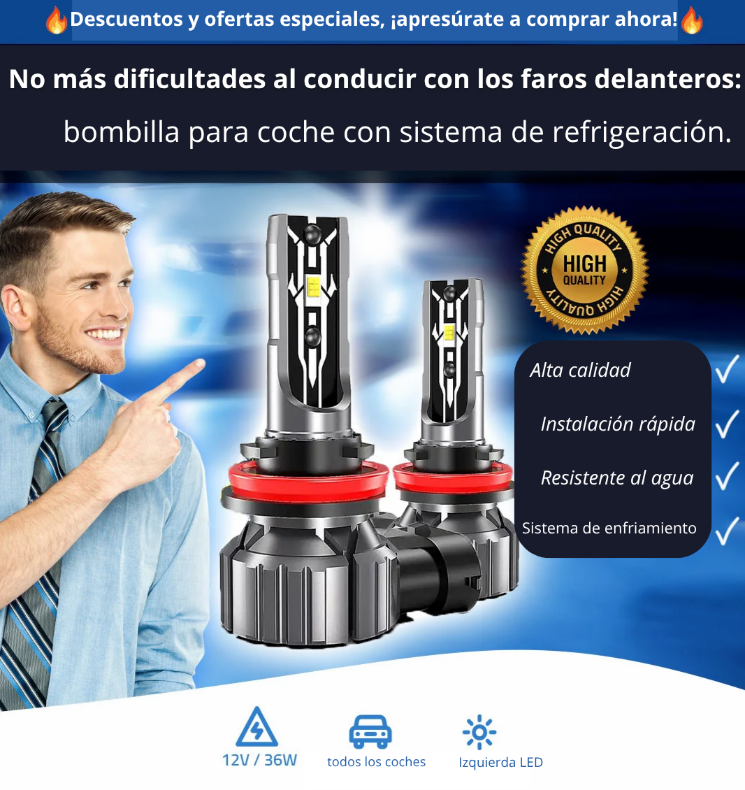 🎁 Pack de 2 | Faros de Coche Súper Potentes – Iluminación Ultra Brillante para Máxima Seguridad en la Carretera