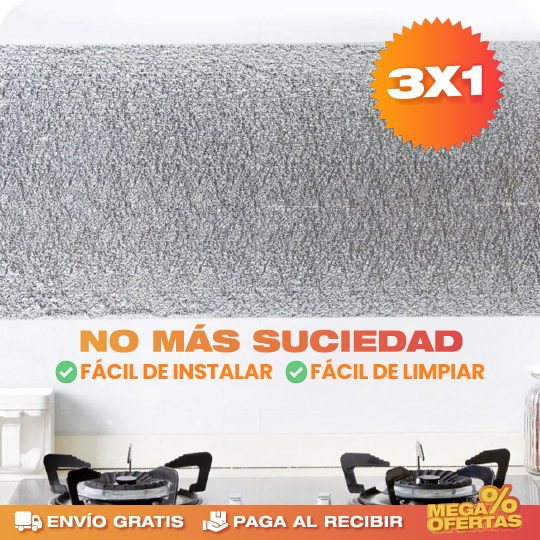 🇵🇦 PROMO 3X1 PAPEL ALUMINIO ADHESIVO DE COCINA 60cm x 2 mt