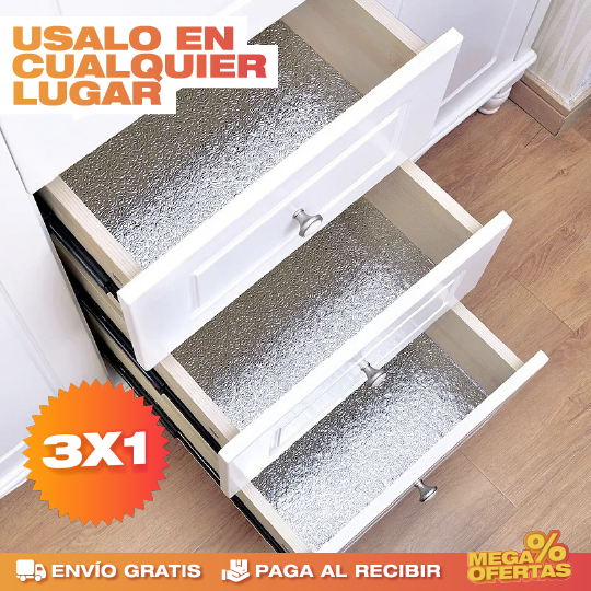 🇵🇦 PROMO 3X1 PAPEL ALUMINIO ADHESIVO DE COCINA 60cm x 2 mt