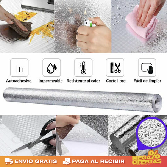 🇵🇦 PROMO 3X1 PAPEL ALUMINIO ADHESIVO DE COCINA 60cm x 2 mt