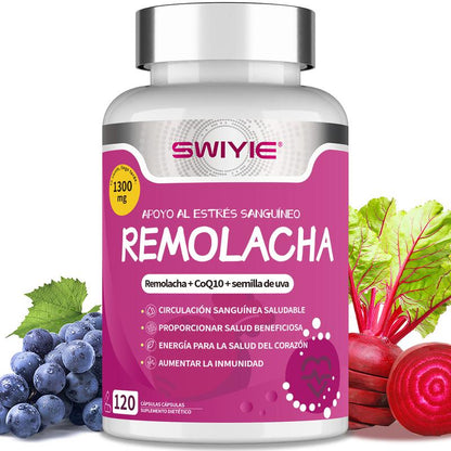 SWIYIE CardioMax 120 Cápsulas – Remolacha, CoQ10 y Semilla de Uva para Presión Saludable y Máxima Oxigenación