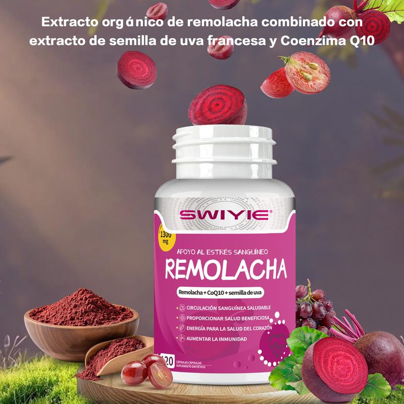 SWIYIE CardioMax 120 Cápsulas – Remolacha, CoQ10 y Semilla de Uva para Presión Saludable y Máxima Oxigenación