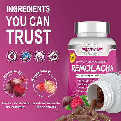 SWIYIE CardioMax 120 Cápsulas – Remolacha, CoQ10 y Semilla de Uva para Presión Saludable y Máxima Oxigenación
