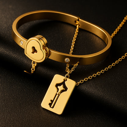 Corazón Cerrado®2 | Pulsera y Cadena Candado Acero Inoxidable + Caja Regalo (h)