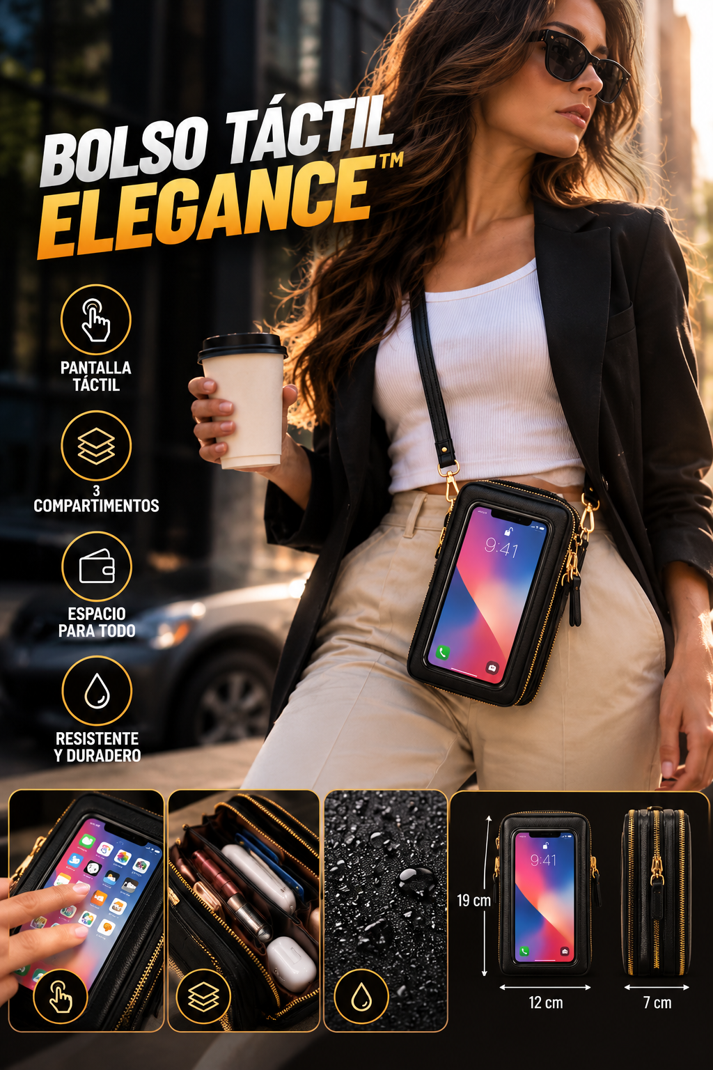 Bolso de hombro para teléfono móvil con pantalla táctil para mujer