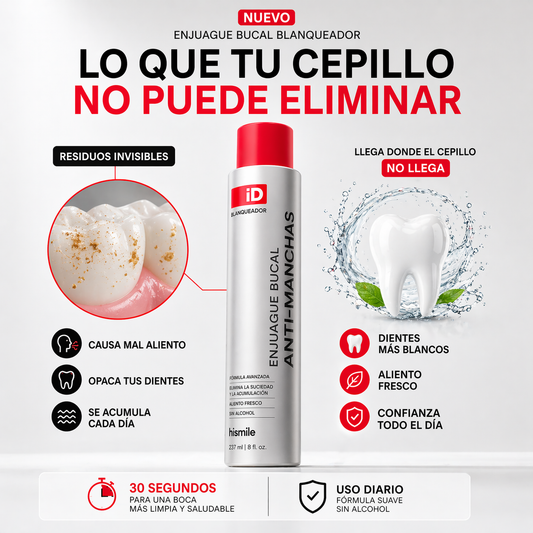 Enjuague Bucal Hismile iD – Fórmula Avanzada que Elimina Manchas y Revive tu Sonrisa